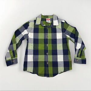 Boys 4T Wrangler Plaid Button Up Long Sleeve Green